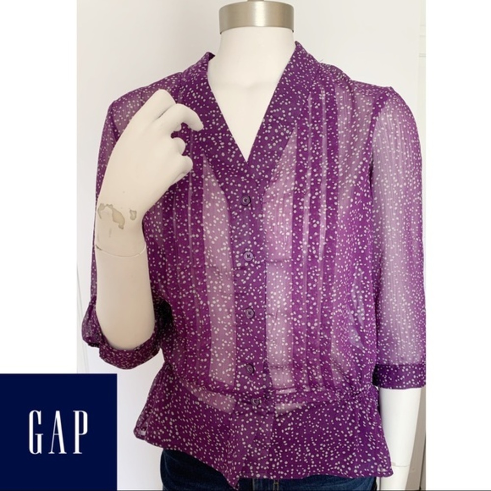 Gap Purple Pintuck Smocked Waist Polka Dot…